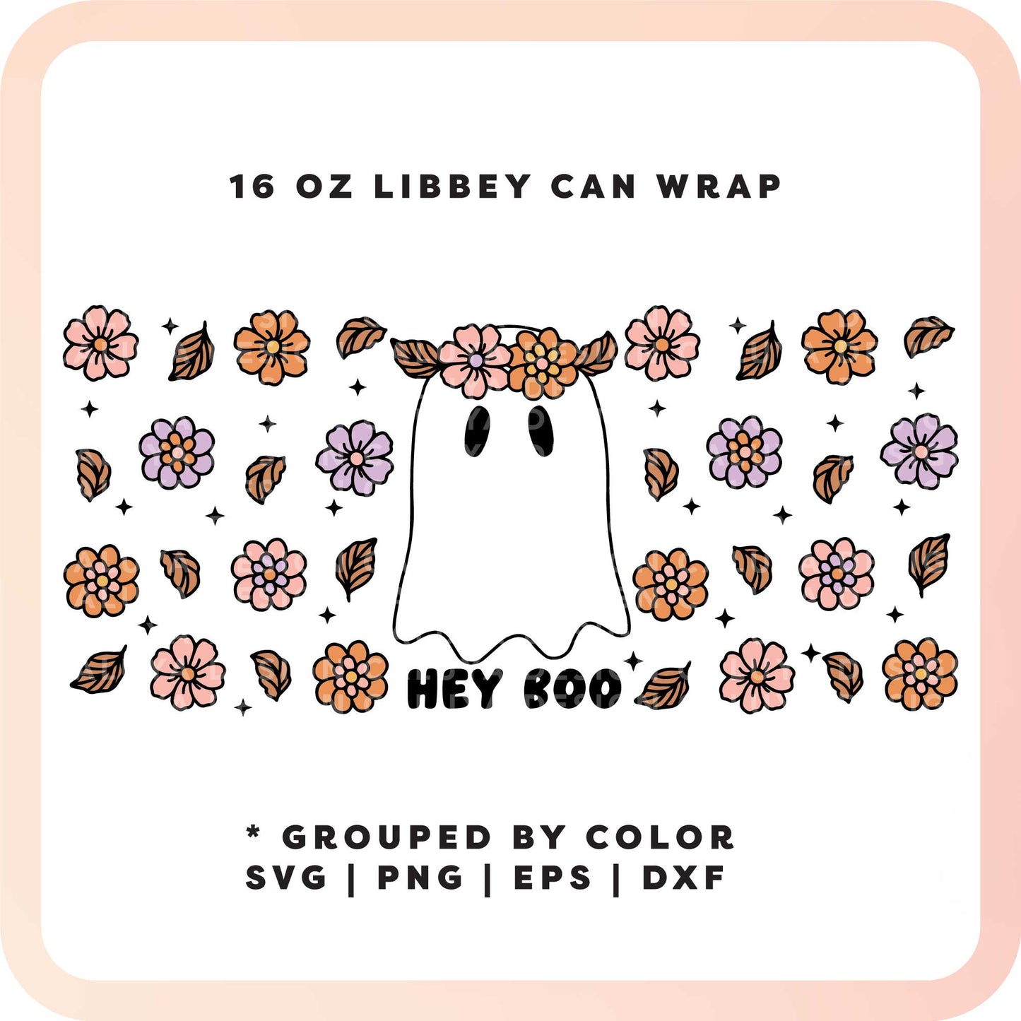 16oz Libbey Can Wrap SVG | Hey Boo Ghost SVG