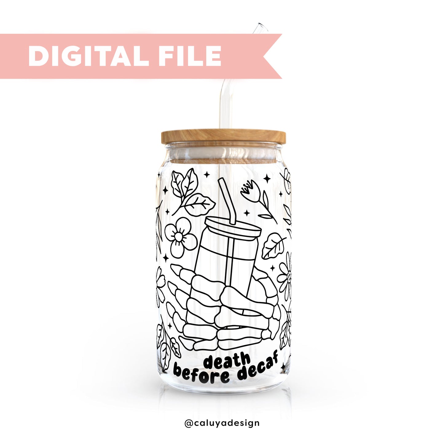 16oz Libbey Can Cup Wrap SVG | Death Before Decaf SVG