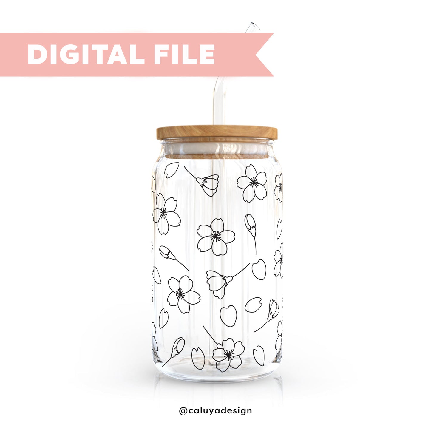 16oz Libbey Can Cup Wrap SVG | Cherry Blossom SVG