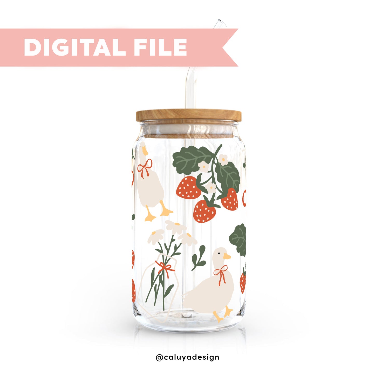 16oz Libbey Can Cup Wrap SVG | Cottage Core Duck SVG