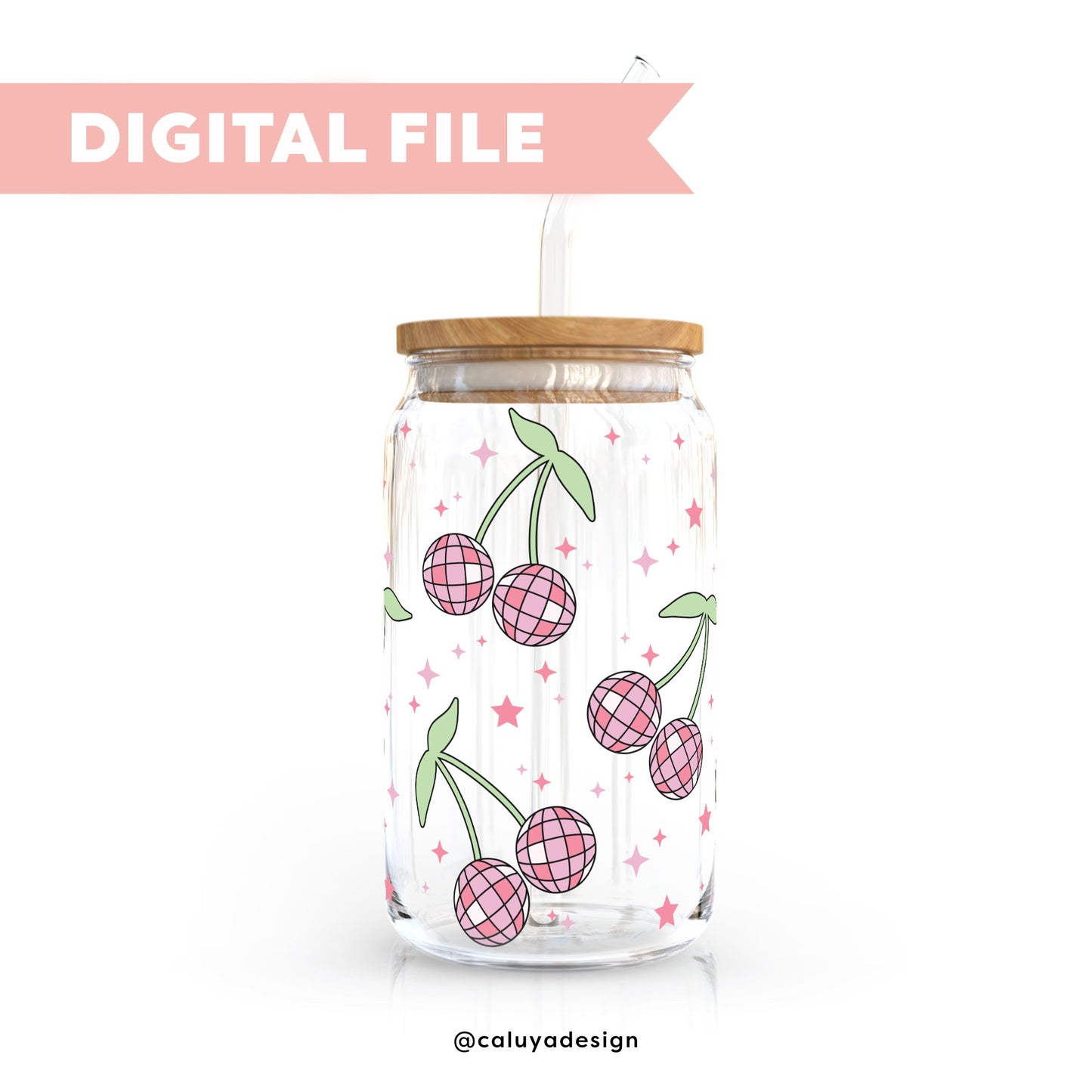 16oz Libbey Can Cup Wrap SVG | Disco Ball Cherry SVG