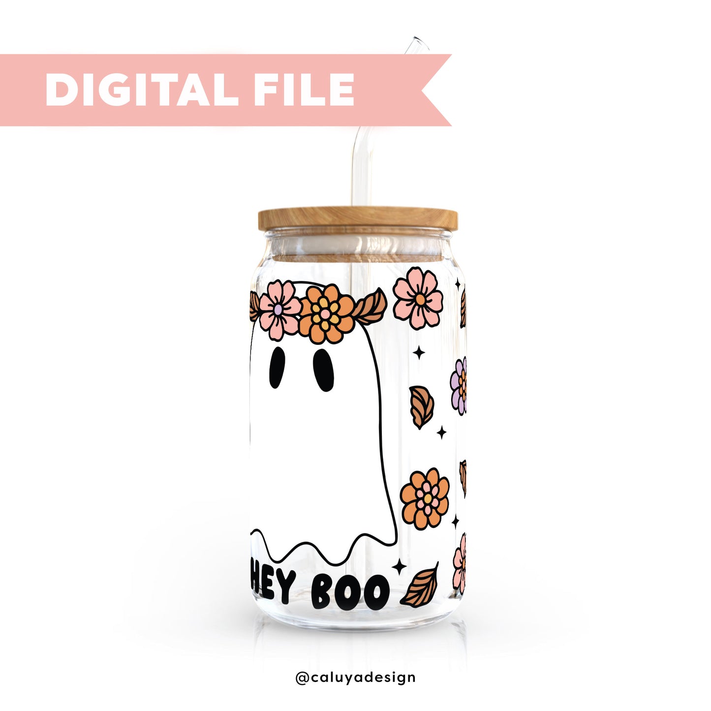 16oz Libbey Can Wrap SVG | Hey Boo Ghost SVG