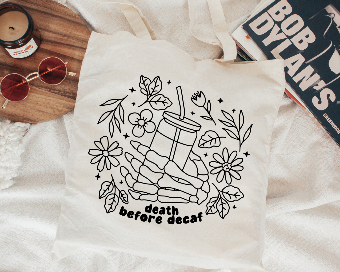 FREE Death Before Decal SVG | Outline Floral Coffee SVG