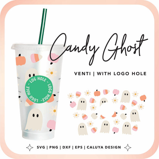 With Logo Venti Cup Wrap SVG |  Cute Daisy Ghost Cup Wrap Cut File for Cricut, Cameo Silhouette | Free SVG Cut File