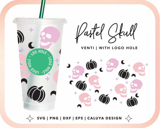 With Logo Venti Cup Wrap SVG | Pastel Skull Cup Wrap Cut File for Cricut, Cameo Silhouette | Free SVG Cut File