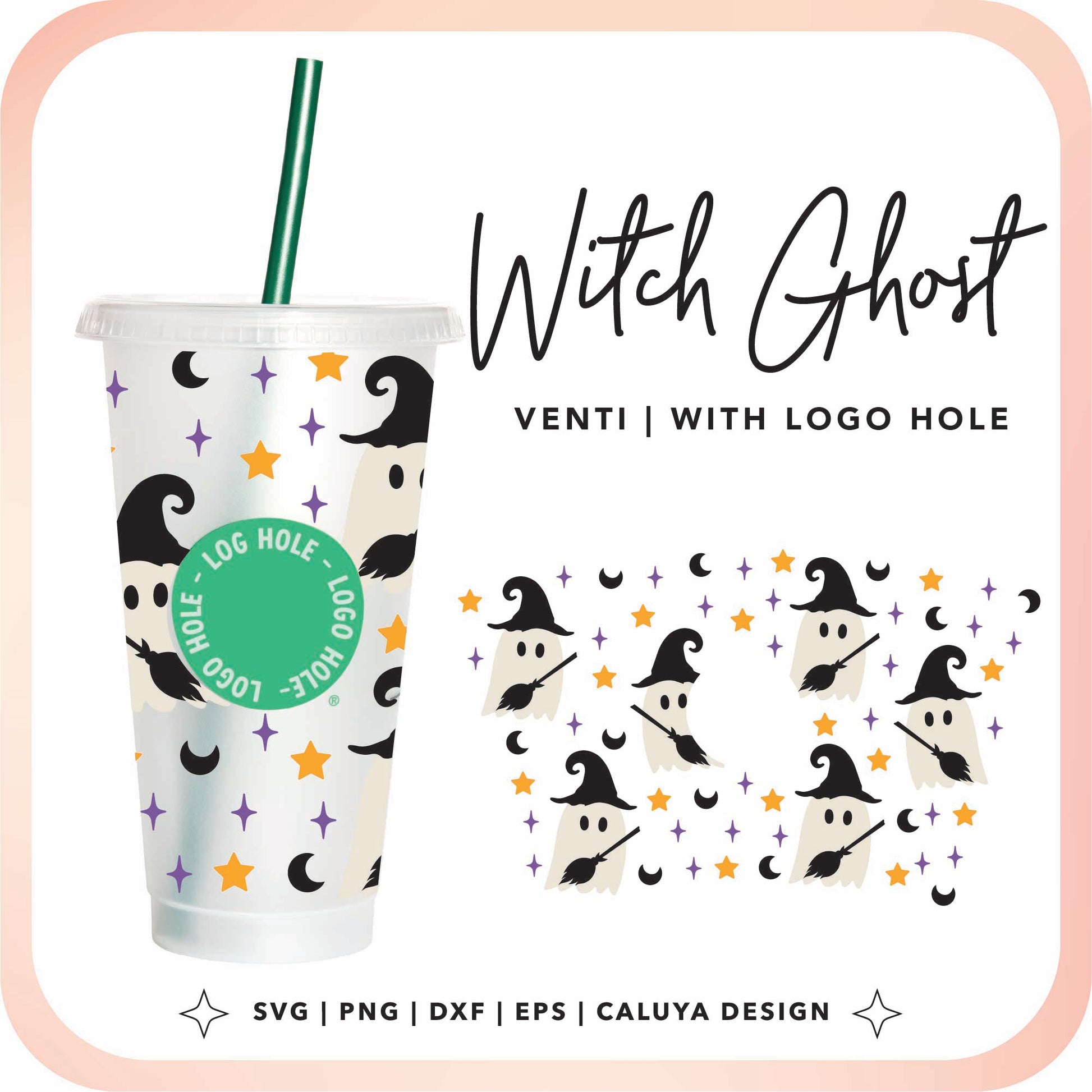 With Logo Venti Cup Wrap SVG | Witch Ghost Cup Wrap Cut File for Cricut, Cameo Silhouette | Free SVG Cut File