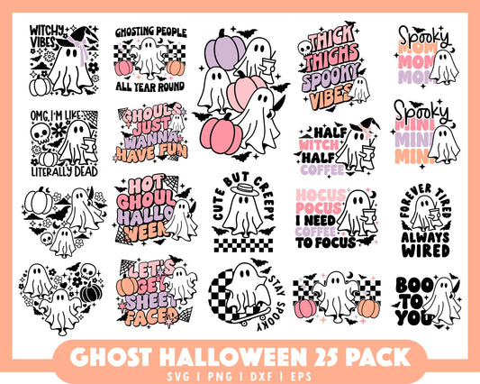 Halloween Cute Ghost SVG Bundle | 25 Pack