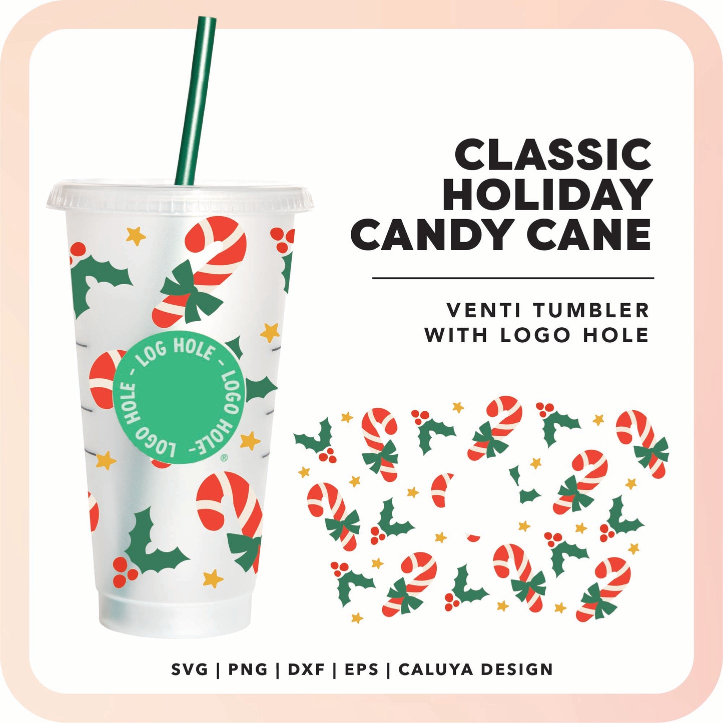 With Logo Venti Cup Wrap SVG | Classic Candy Cane SVG Cut File for Cricut, Cameo Silhouette | Free SVG Cut File