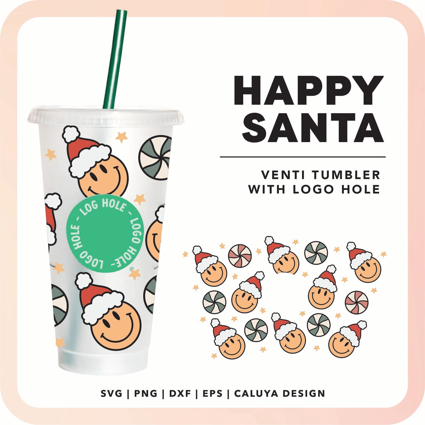 With Logo Venti Cup Wrap SVG | Happy Santa Wrap SVG Cut File for Cricut, Cameo Silhouette | Free SVG Cut File