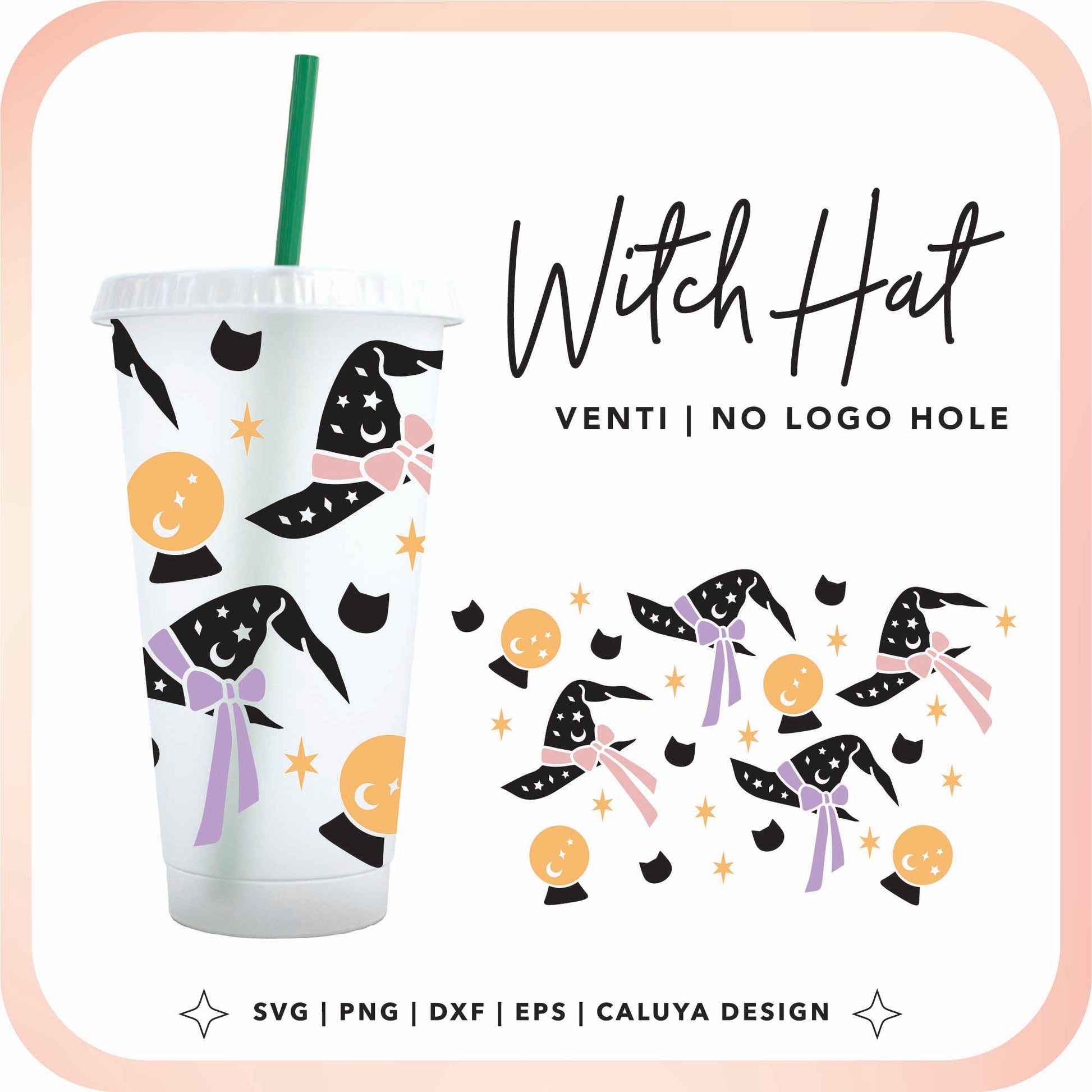No Logo Venti Cup Wrap SVG | Witch Hat Cup Wrap Cut File for Cricut, Cameo Silhouette | Free SVG Cut File