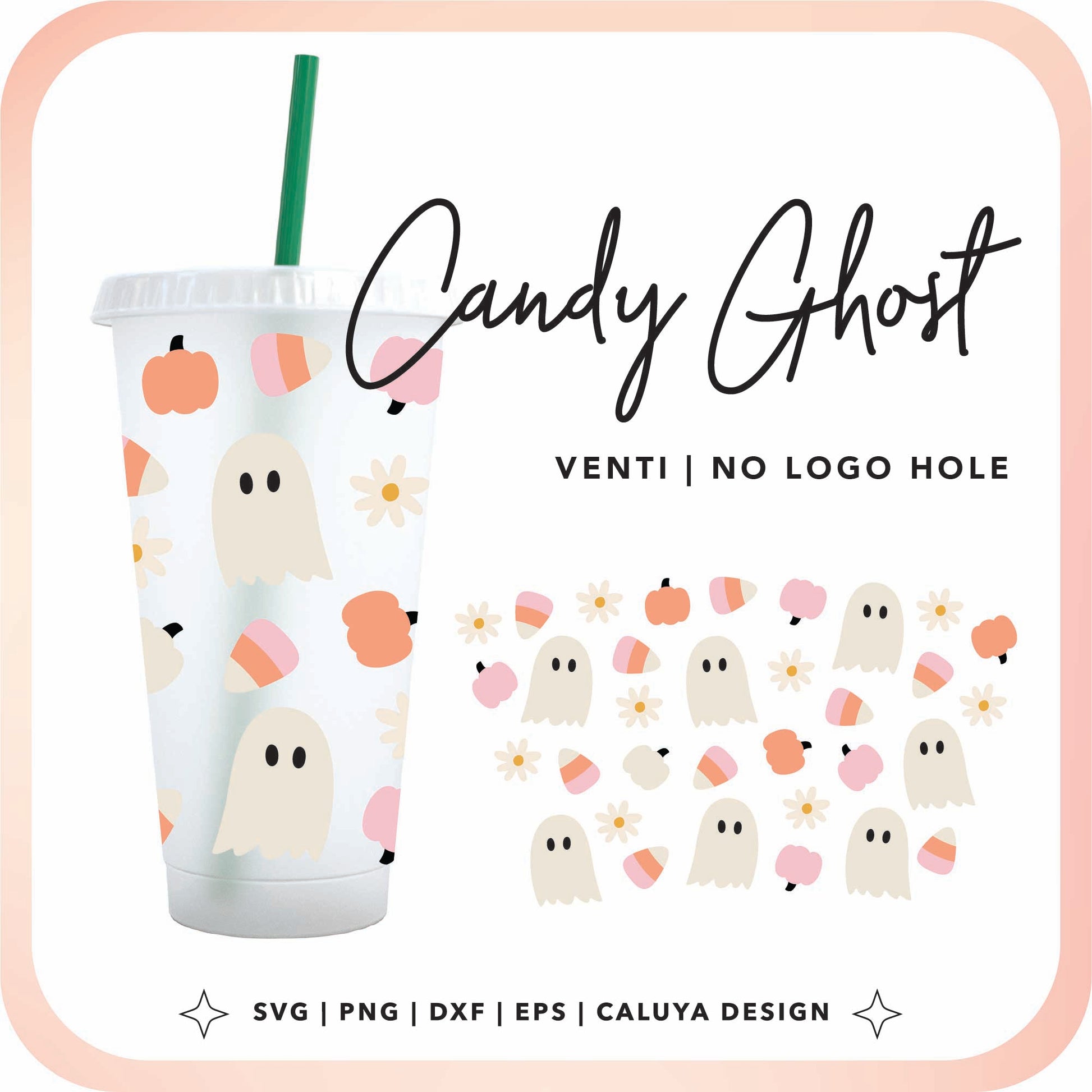 No Logo Venti Cup Wrap SVG |  Cute Daisy Ghost Cup Wrap Cut File for Cricut, Cameo Silhouette | Free SVG Cut File