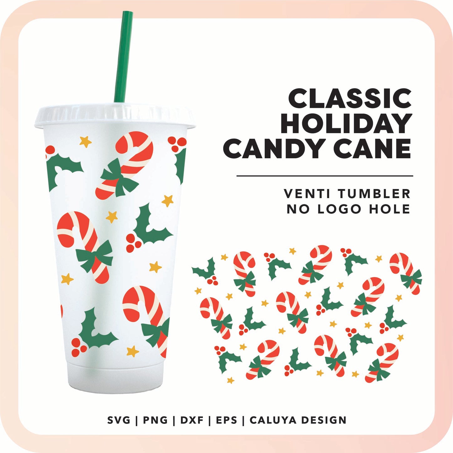 No Logo Venti Cup Wrap SVG | Classic Candy Cane SVG Cut File for Cricut, Cameo Silhouette | Free SVG Cut File