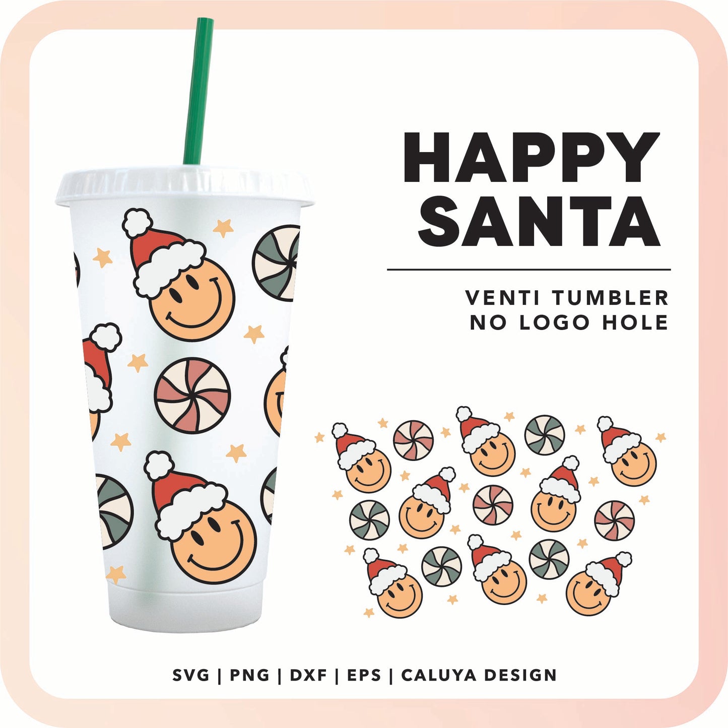 No Logo Venti Cup Wrap SVG | Happy Santa Wrap SVG Cut File for Cricut, Cameo Silhouette | Free SVG Cut File