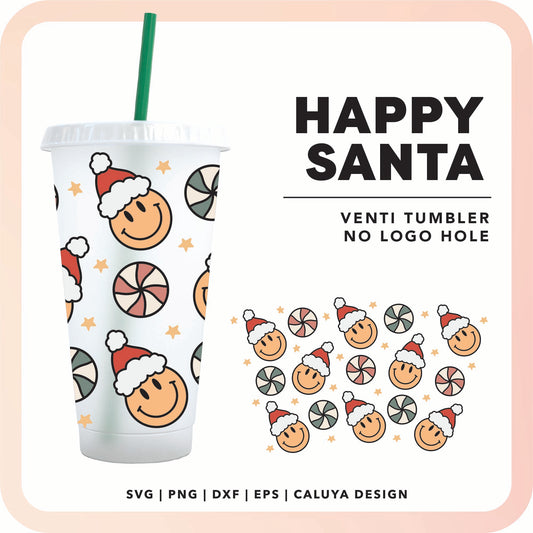 No Logo Venti Cup Wrap SVG | Happy Santa Wrap SVG Cut File for Cricut, Cameo Silhouette | Free SVG Cut File