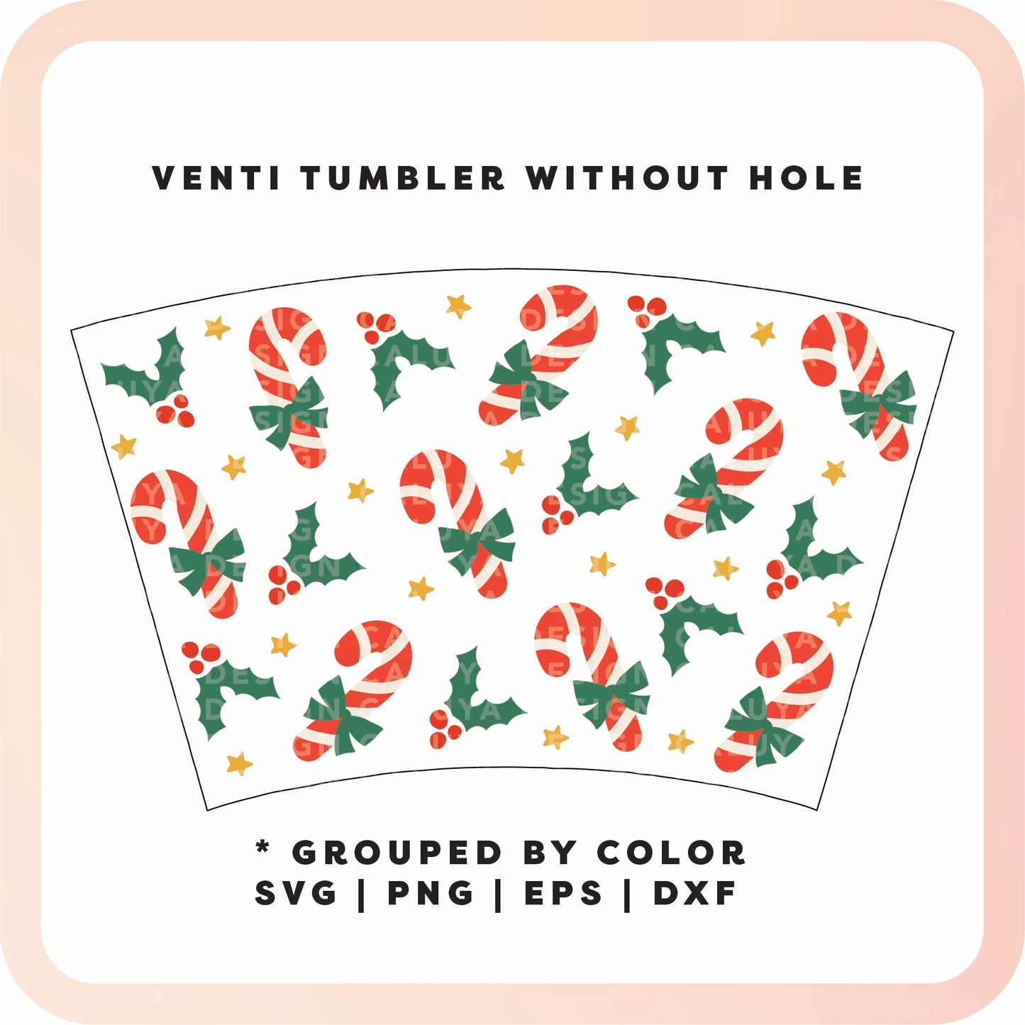No Logo Venti Cup Wrap SVG | Classic Candy Cane SVG