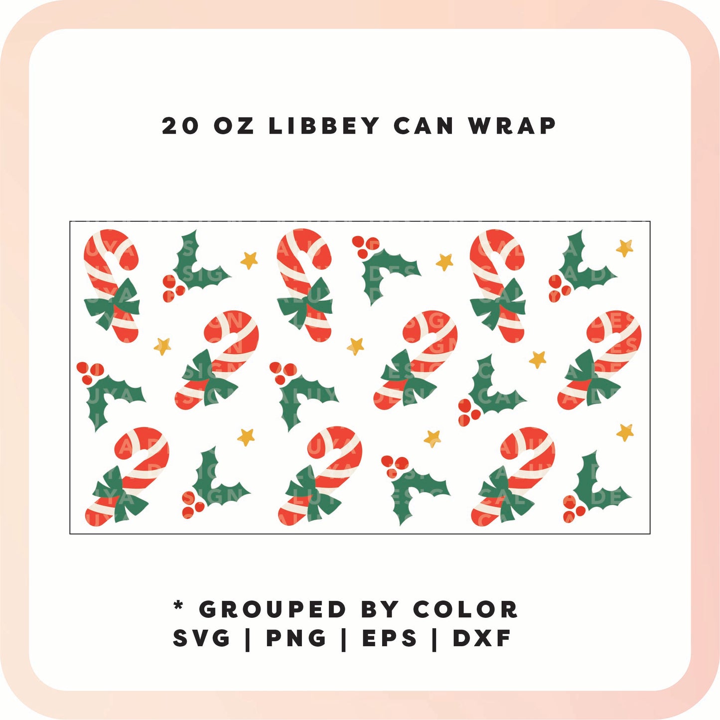 20oz Libbey Can Cup Wrap | Classic Candy Cane SVG