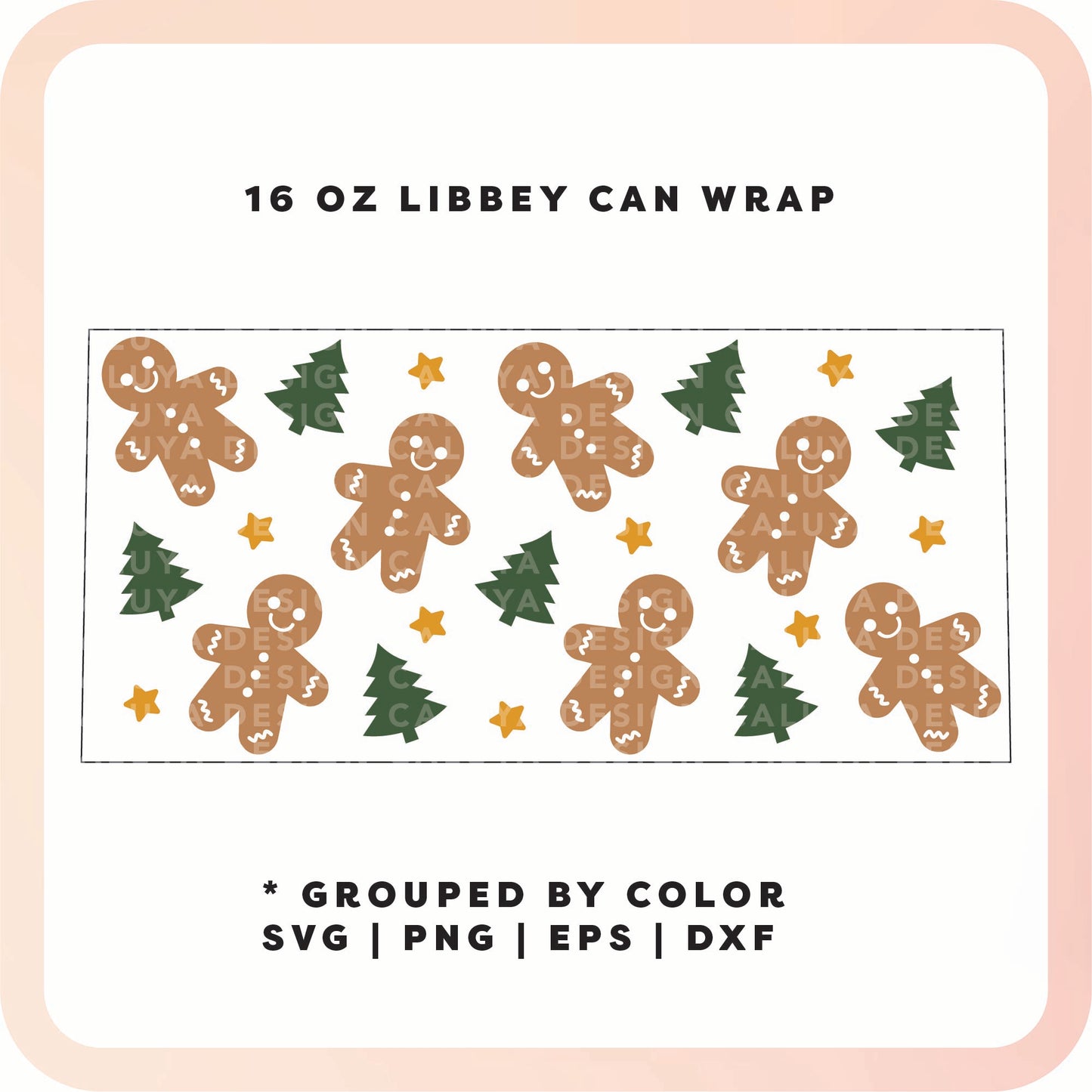 16oz Libbey Can Cup Wrap | Gingerbread Man Wrap SVG
