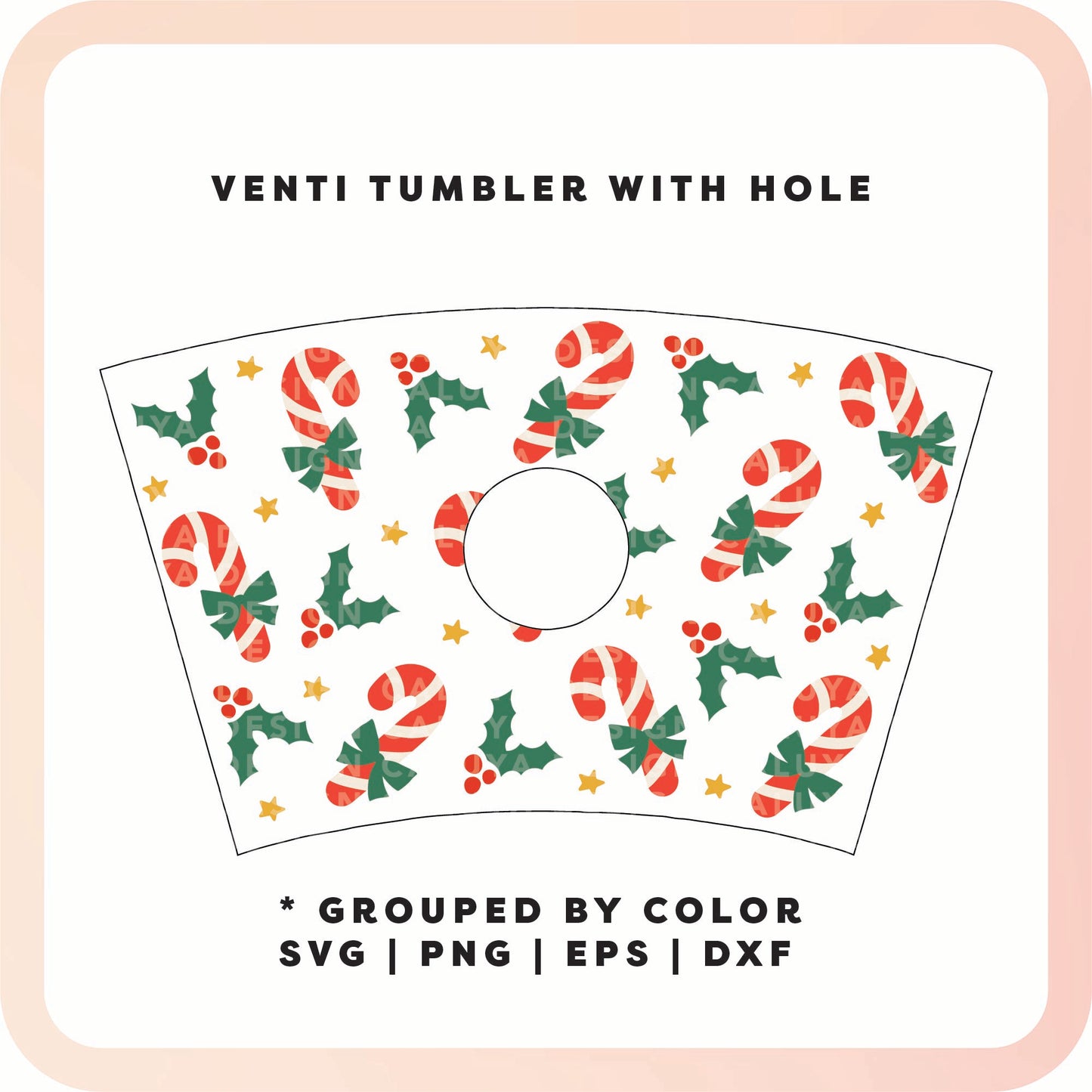 With Logo Venti Cup Wrap SVG | Classic Candy Cane SVG