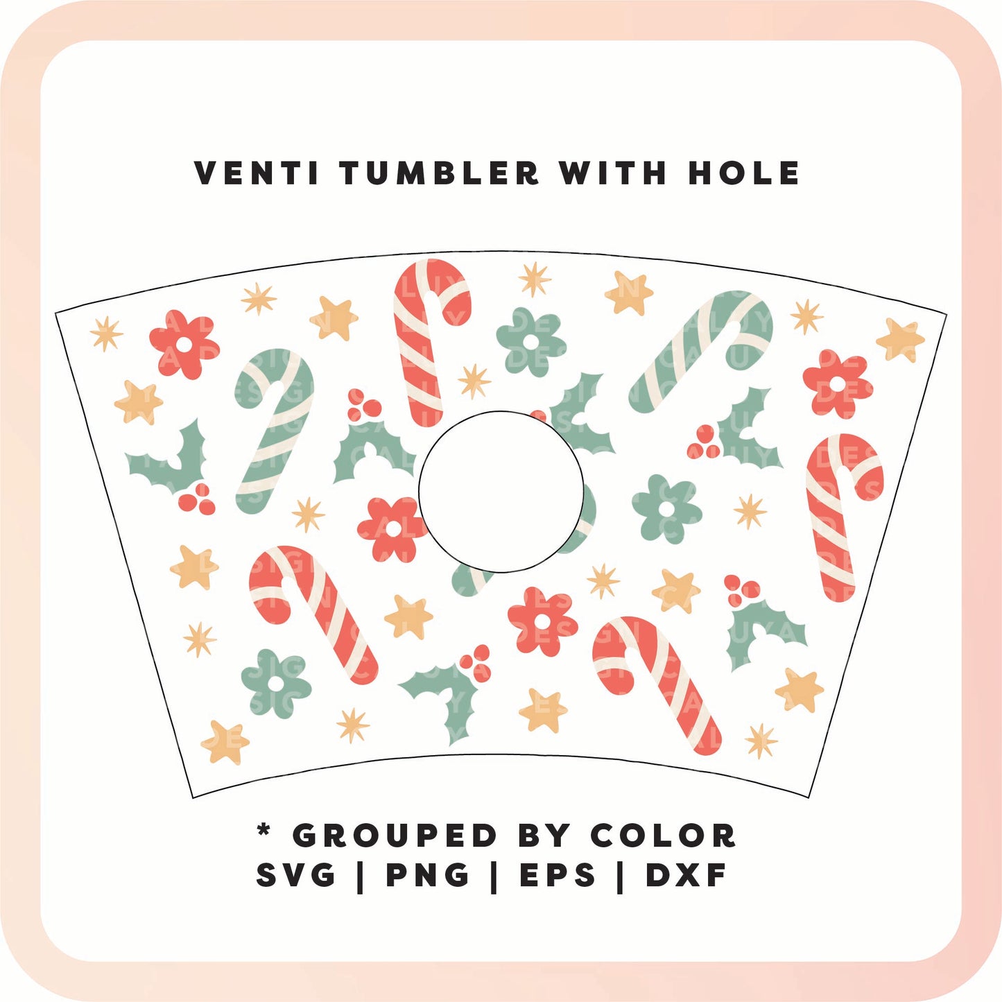 With Logo Venti Cup Wrap SVG | Pastel Candy Cane SVG