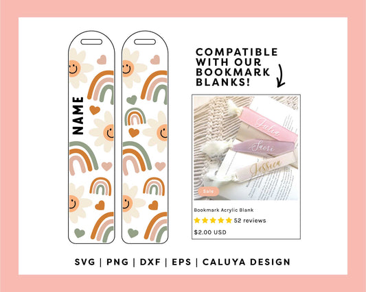 Bookmark Template SVG | Boho Daisy Rainbow Face SVG