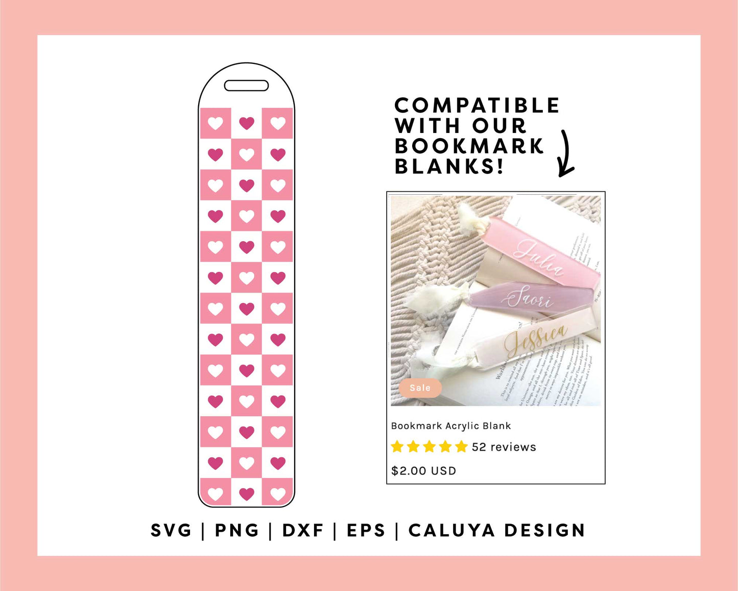 Bookmark Template SVG | Checkered Heart SVG