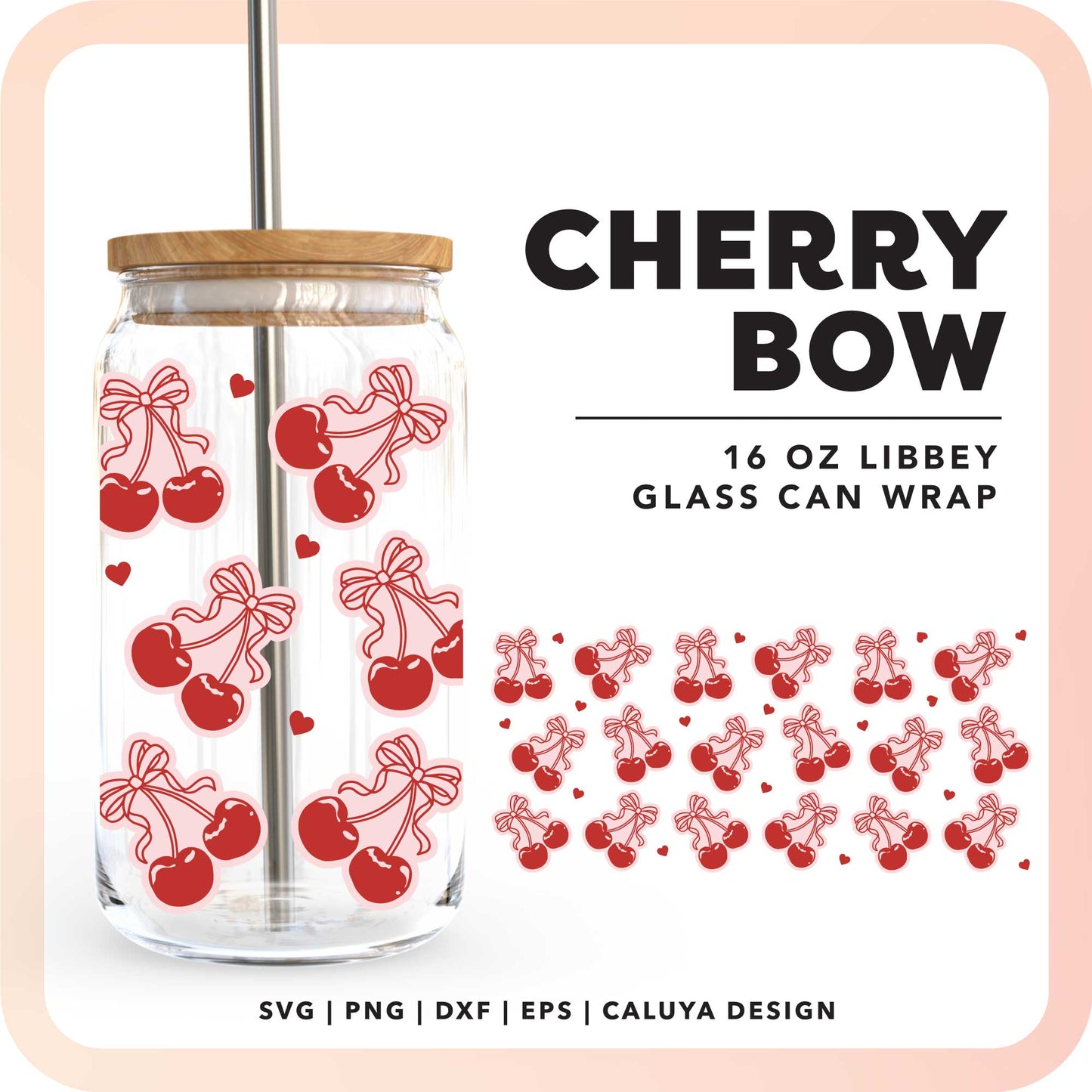 16oz Libbey Can Cup Wrap SVG | Cherry Bow SVG