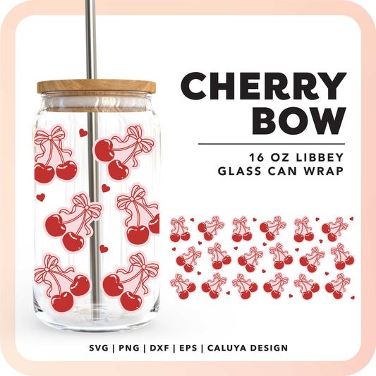 16oz Libbey Can Cup Wrap SVG | Cherry Bow SVG