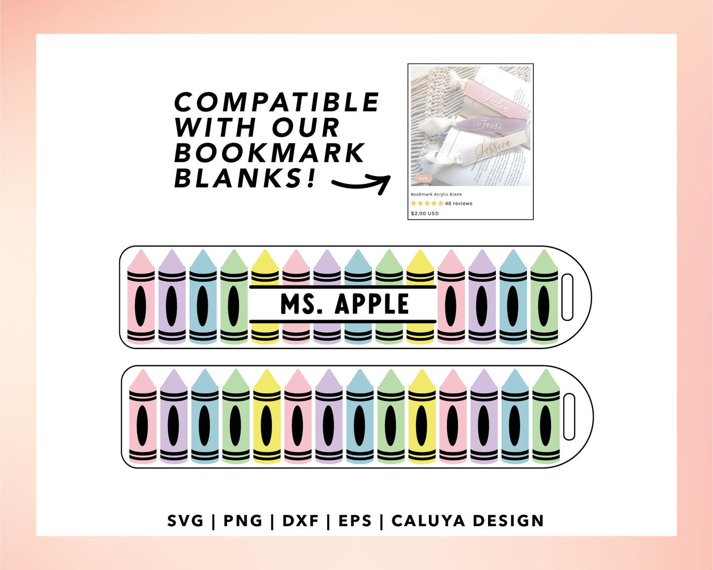 Bookmark SVG | Teacher SVG | Crayon Monogram SVG