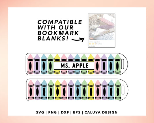 Bookmark SVG | Teacher SVG | Crayon Monogram SVG