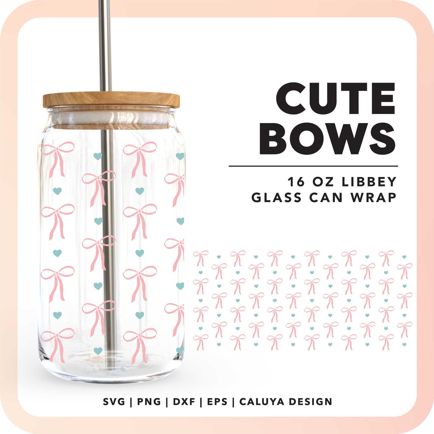 16oz Libbey Can Cup Wrap SVG | Cute Bow SVG