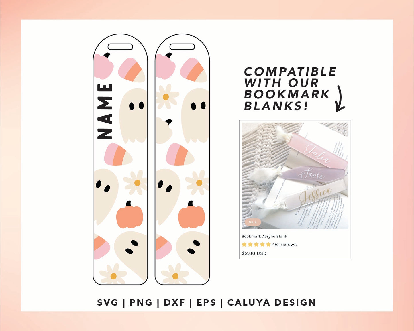 Bookmark Template SVG | Pumpkin Ghost SVG | Cute Ghost SVG