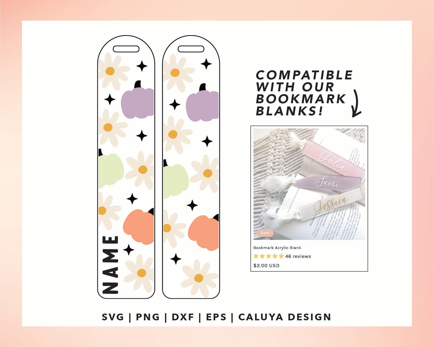 Bookmark Template SVG | Daisy Pumpkin SVG
