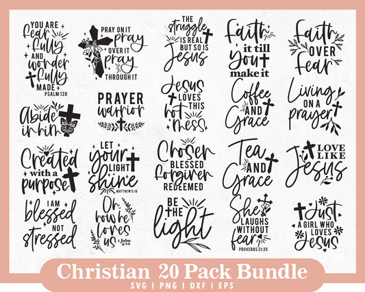 Christian 20 Pack SVG Bundle | Bible Quote Bundle