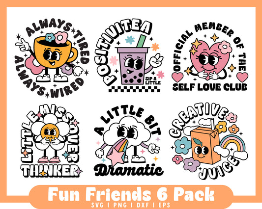 Retro Character Bundle | 6 pack | Decal, Sticker Making