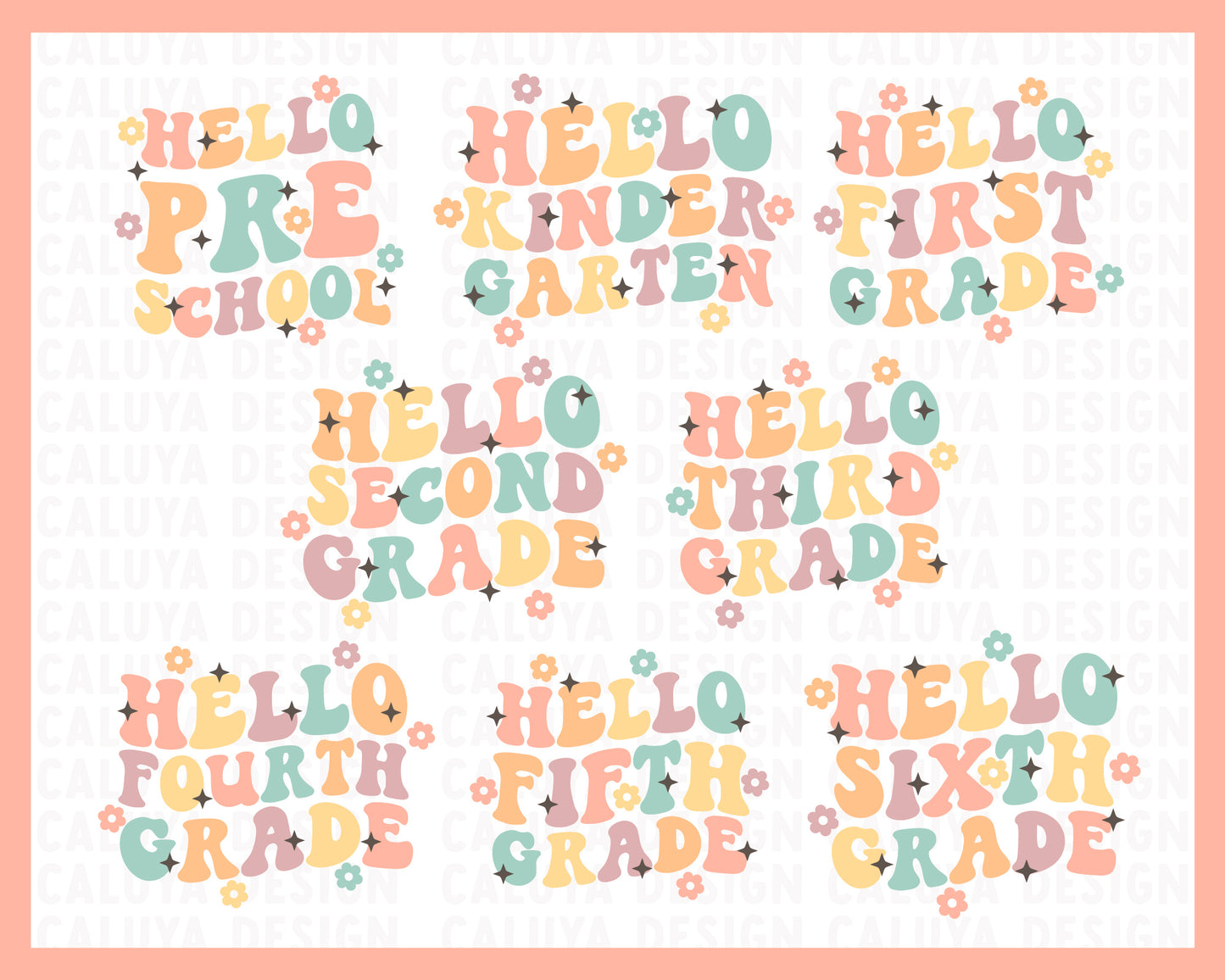 Pastel Groovy Back To School SVG | 8 Pack