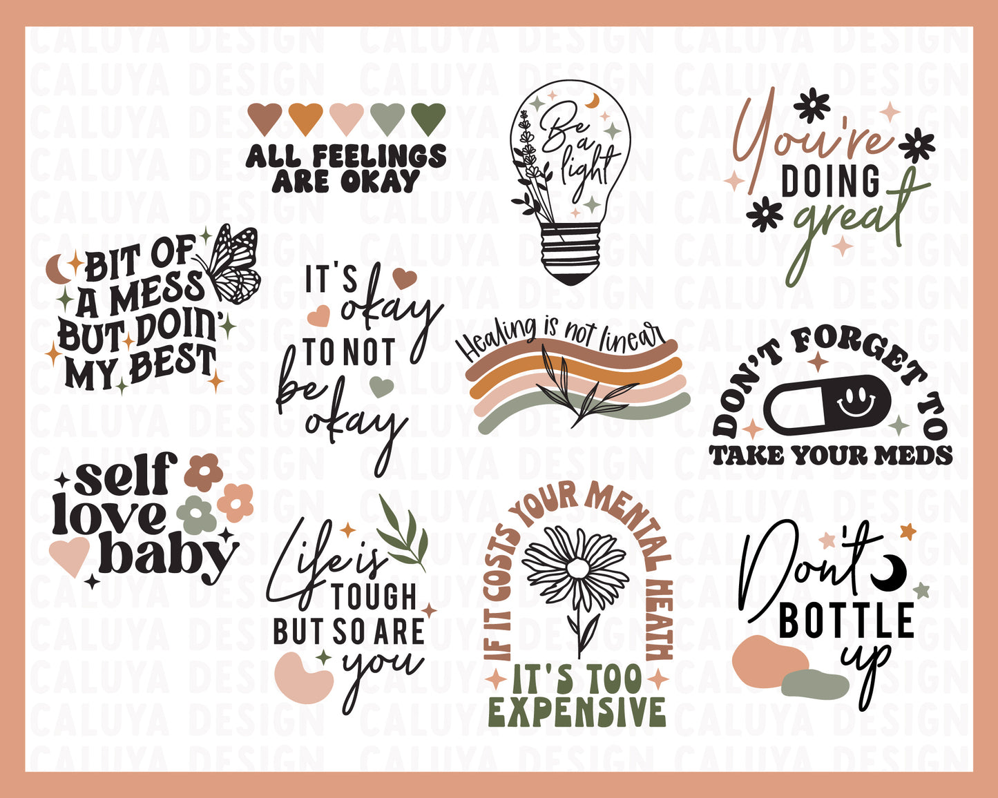 Boho Mental Health Quote Bundle | 25 Pack