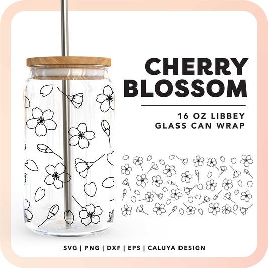 16oz Libbey Can Cup Wrap SVG | Cherry Blossom SVG
