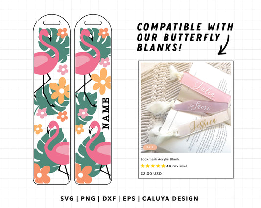Bookmark Template SVG | Floral Flamingo SVG