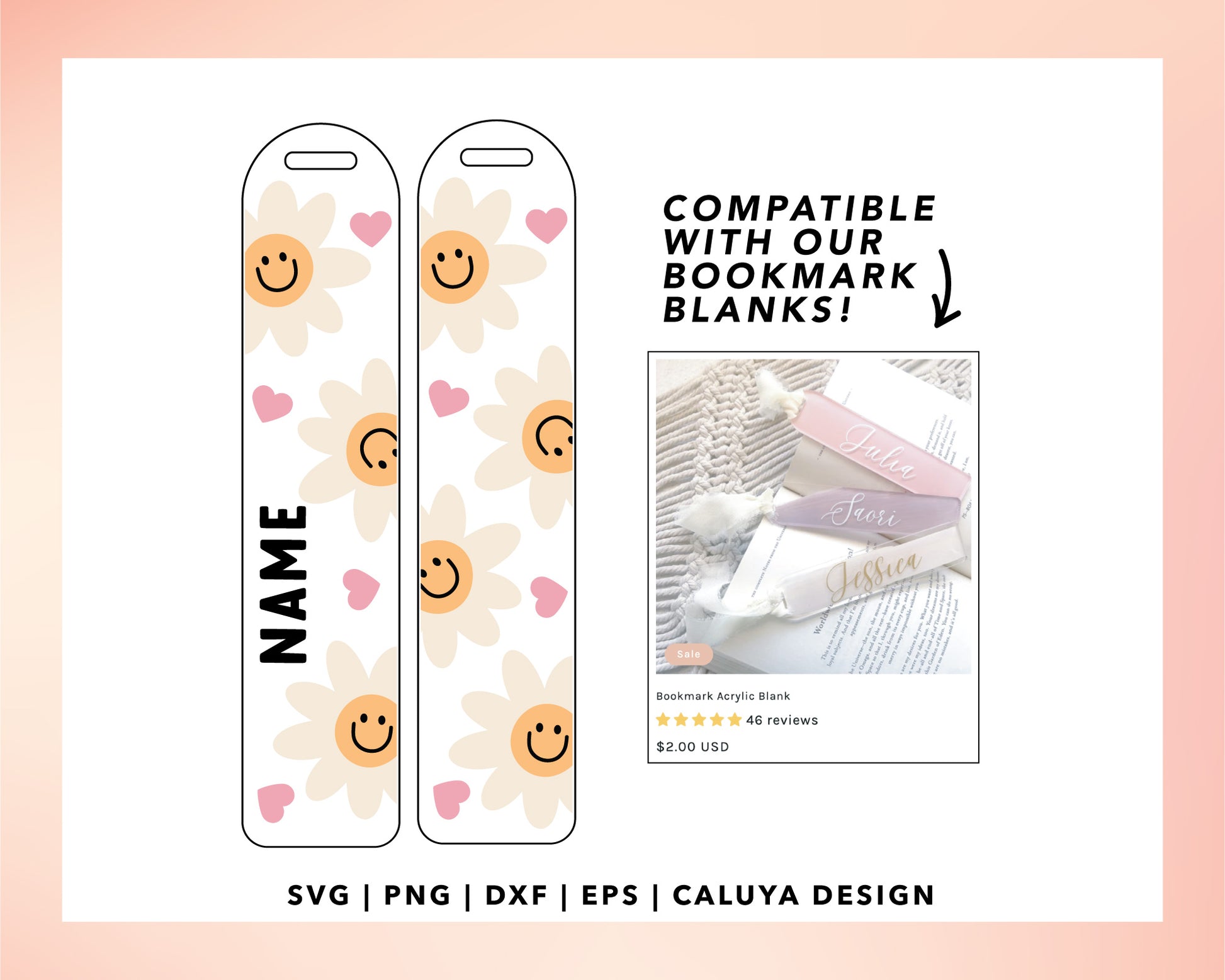 Bookmark SVG | Floral Smiley Face SVG