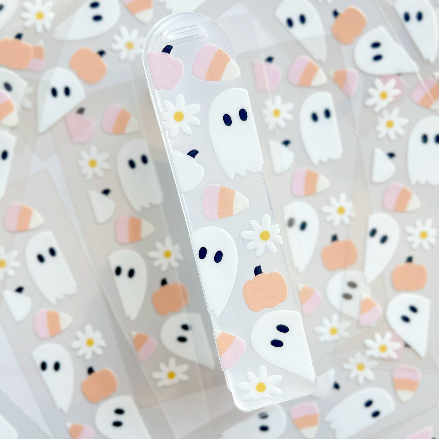 Bookmark UV DTF Decal | Cute Ghost With Pumpkin & Candy Corn