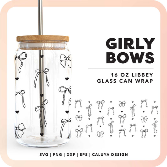 16oz Libbey Can Cup Wrap SVG | Girly Bows SVG