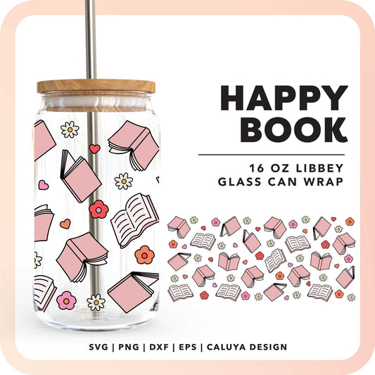 16oz Libbey Can Cup Wrap SVG | Happy Book SVG