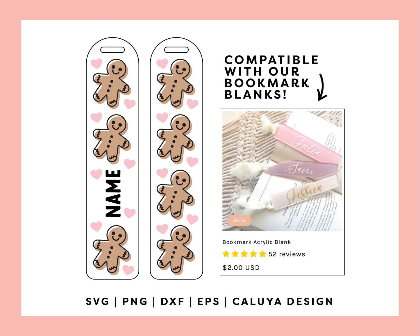 Bookmark Template SVG | Heart Gingerbread Man SVG