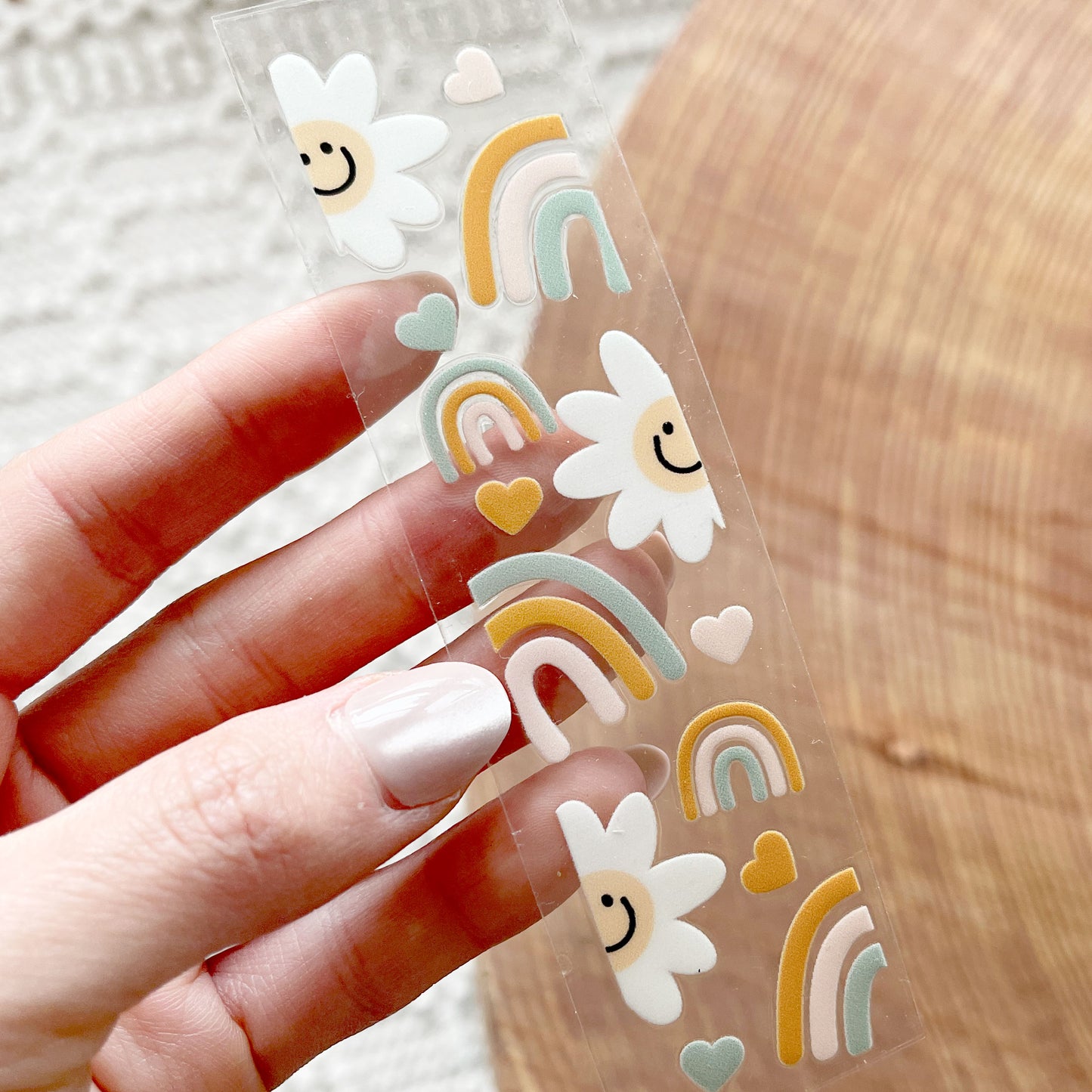 Bookmark UV DTF Decal | Boho Smiley Rainbow