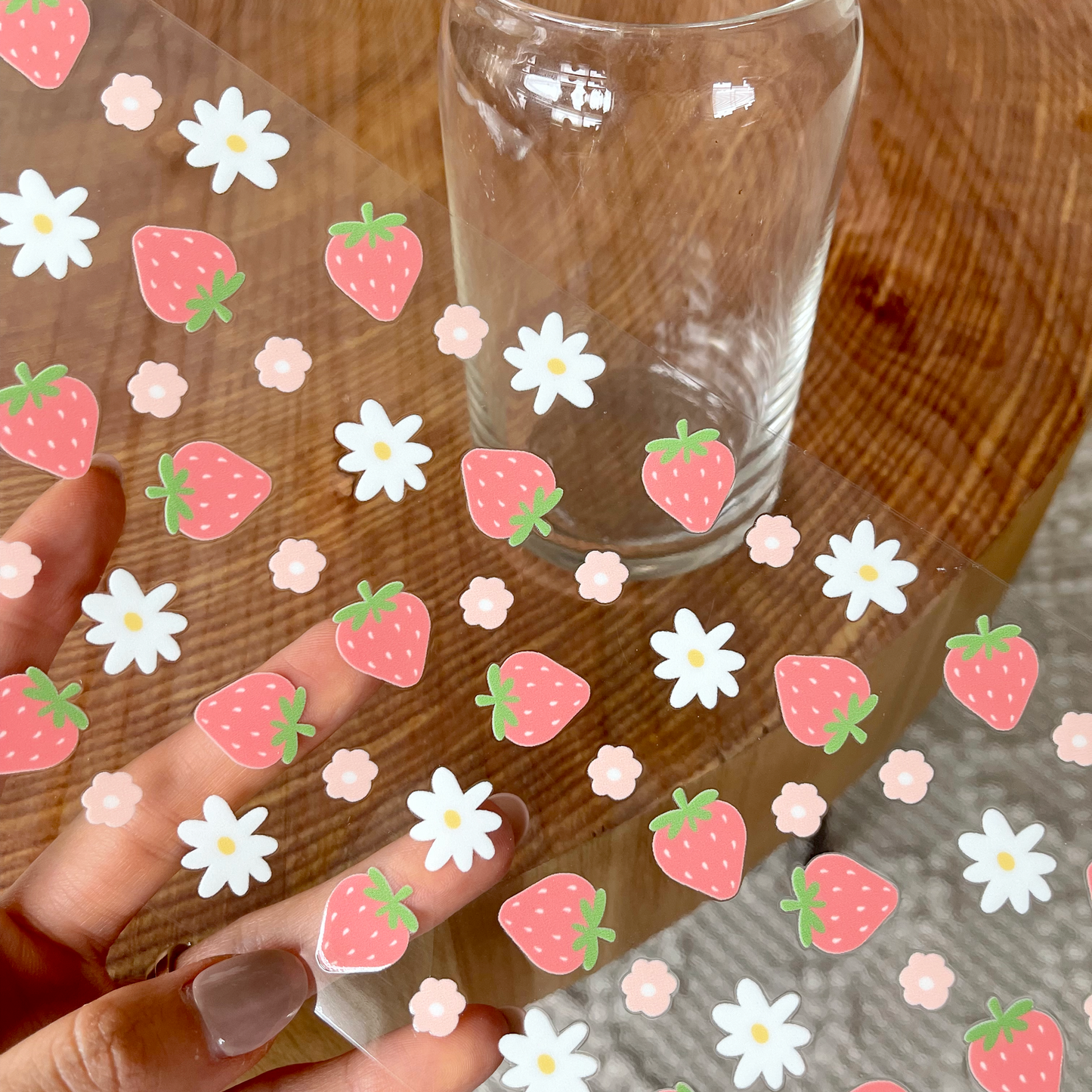 16oz Cup UV DTF Decal | Floral Strawberry