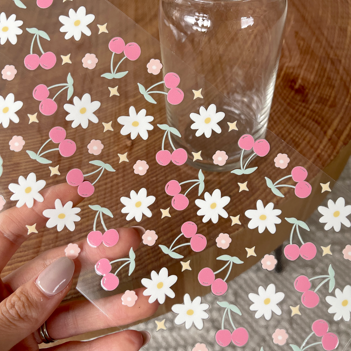 16oz Cup UV DTF Decal | Floral Cherry