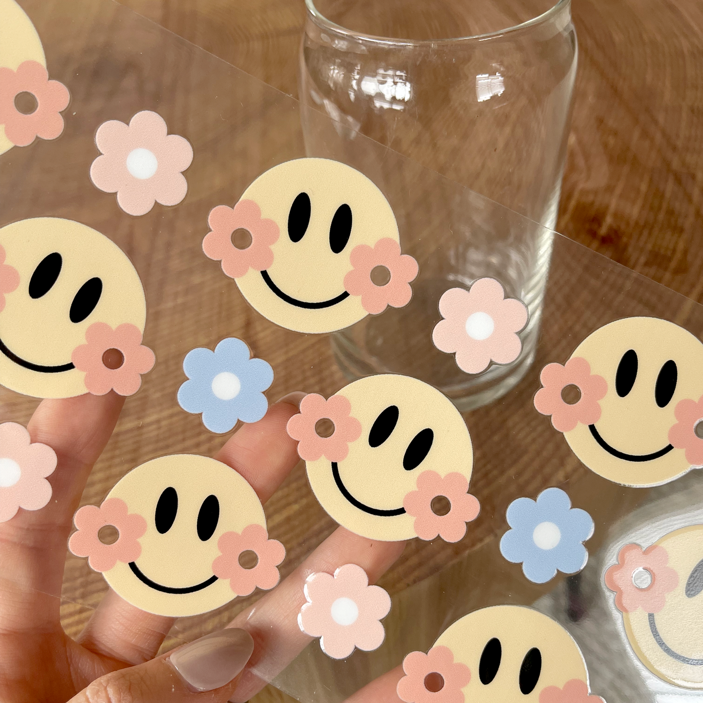 16oz Cup UV DTF Decal | Smiley Floral Cheek