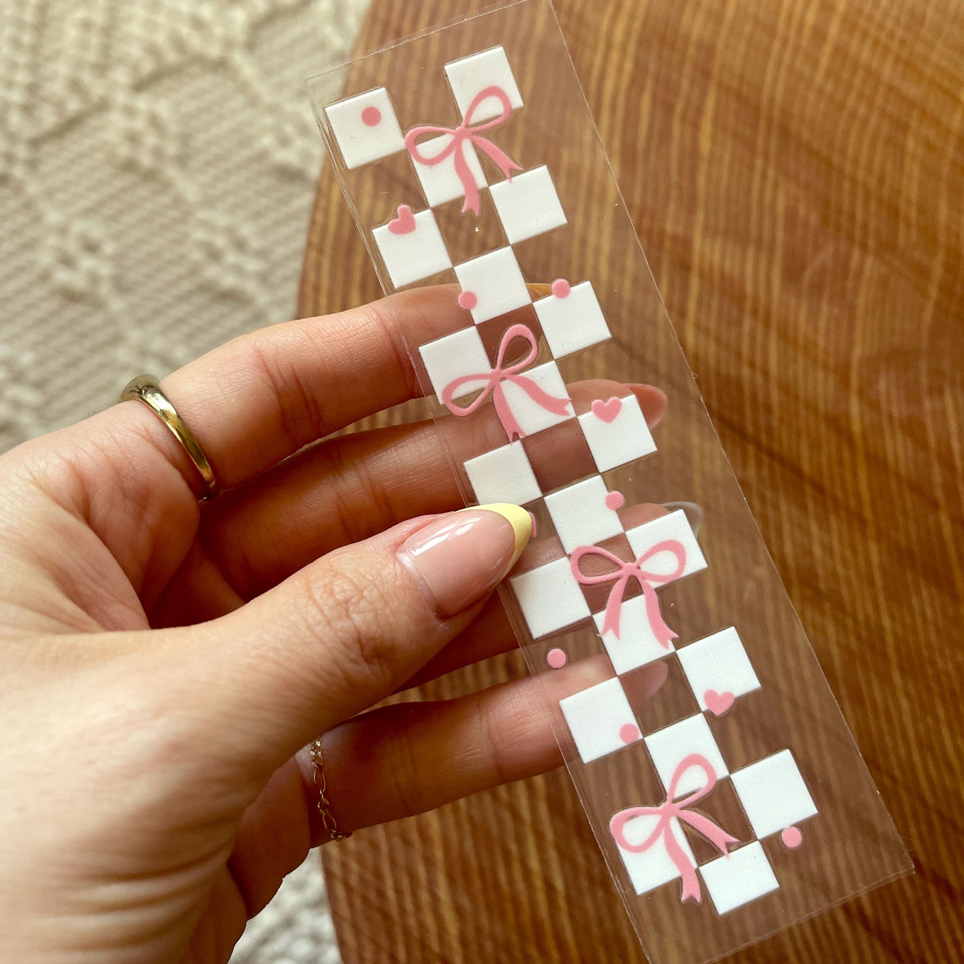 Bookmark UV DTF Decal | Checkered Coquette Bow