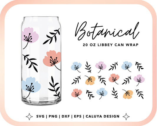 20oz Libbey Can Cup Wrap | Botanical Flower Cut File for Cricut, Cameo Silhouette | Free SVG Cut File