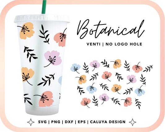 No Logo Venti Cup Wrap SVG | Botanical Flower Cut File for Cricut, Cameo Silhouette | Free SVG Cut File